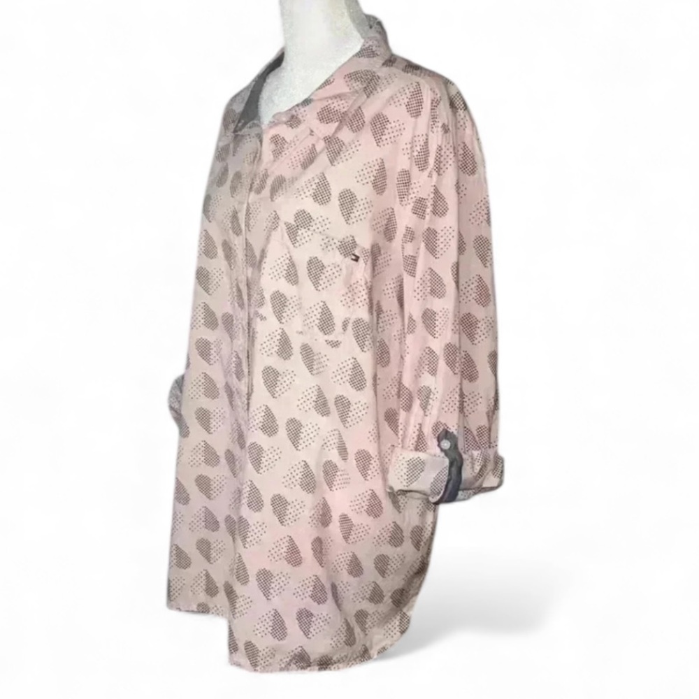 Tommy Hilfiger 🆕 100% Cotton Polka Dot Hearts Button Tab Roll Sleeves NWOT Sz 3x - Picture 3 of 14